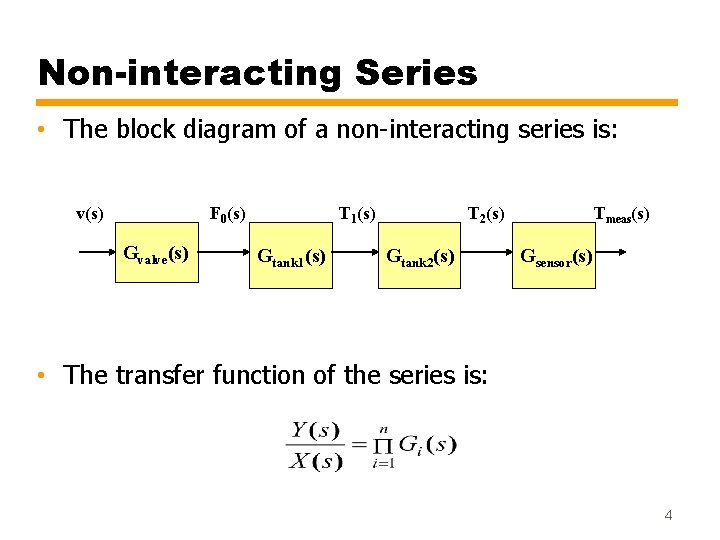 Non-interacting Series • The block diagram of a non-interacting series is: v(s) F 0(s)