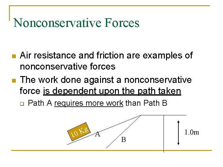 Nonconservative Forces n n Air resistance and friction are examples of nonconservative forces The