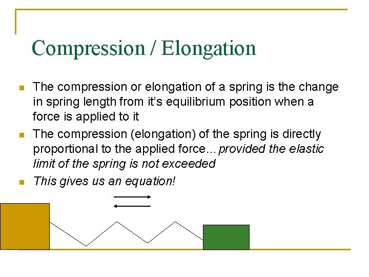 Compression / Elongation n The compression or elongation of a spring is the change
