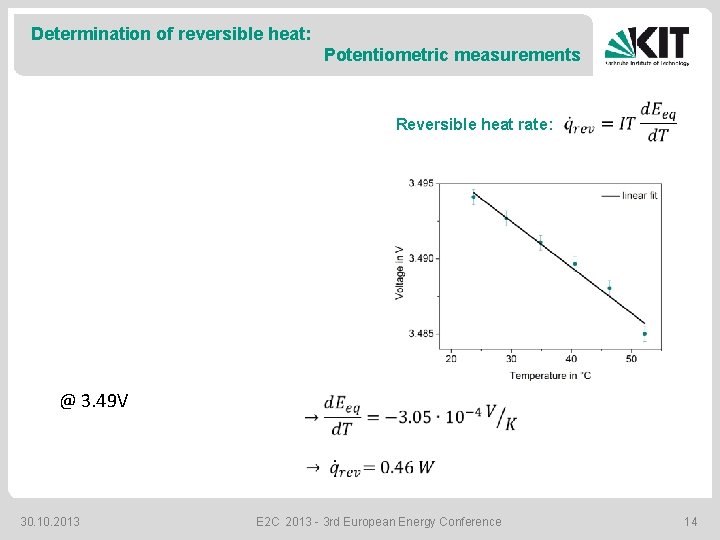 Determination of reversible heat: Potentiometric measurements Reversible heat rate: @ 3. 49 V 30.