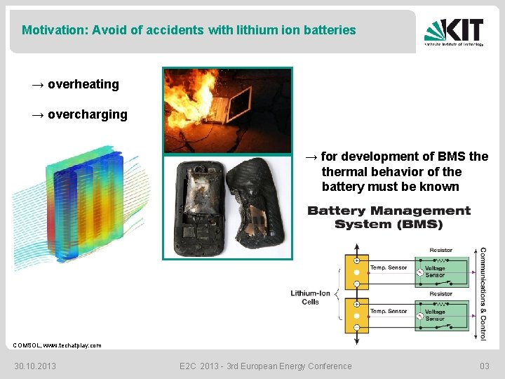Motivation: Avoid of accidents with lithium ion batteries → overheating → overcharging → for