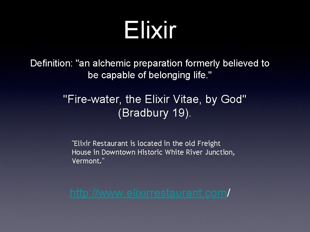 Elixir Definition an alchemic preparation formerly believed to