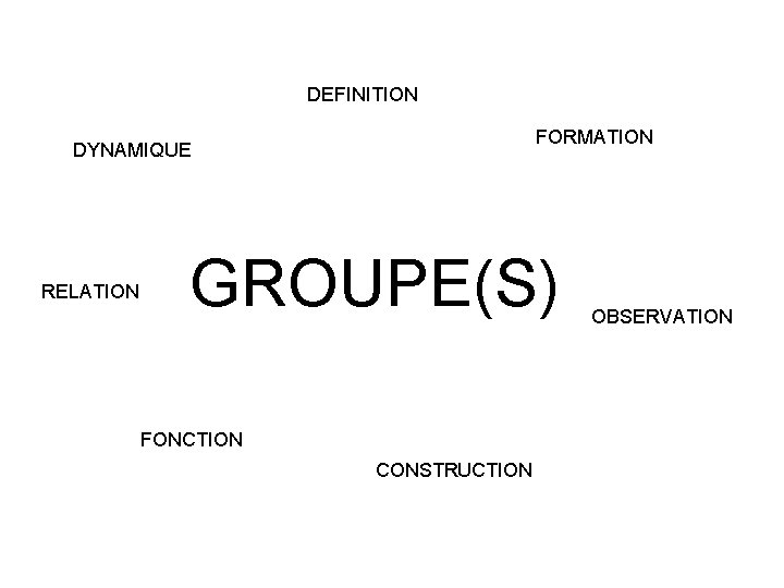 DEFINITION FORMATION DYNAMIQUE RELATION GROUPE(S) FONCTION CONSTRUCTION OBSERVATION 