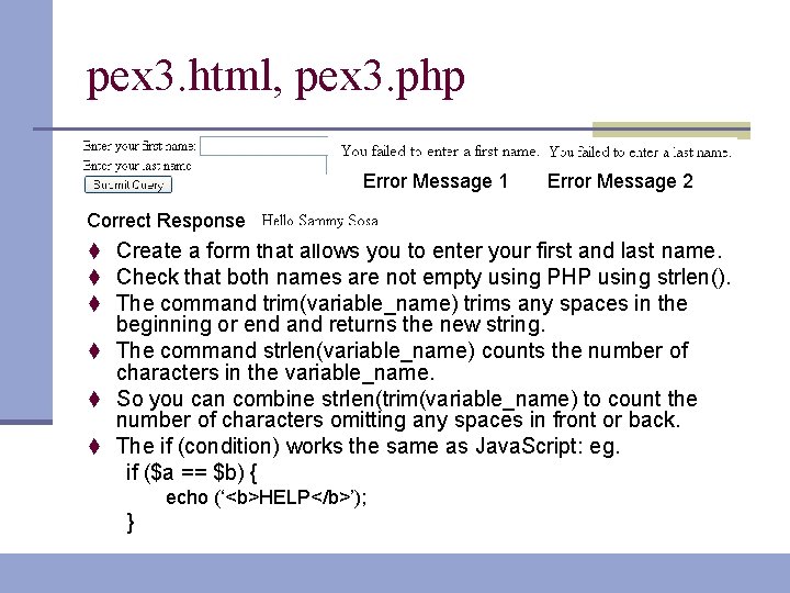 pex 3. html, pex 3. php Error Message 1 Error Message 2 Correct Response