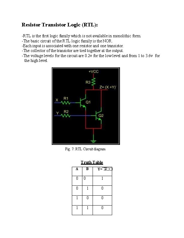 Resistor Transistor Logic (RTL): -RTL is the first logic family which is not available