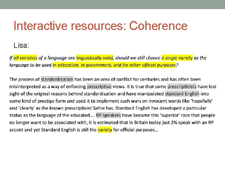 Interactive resources: Coherence Lisa: 