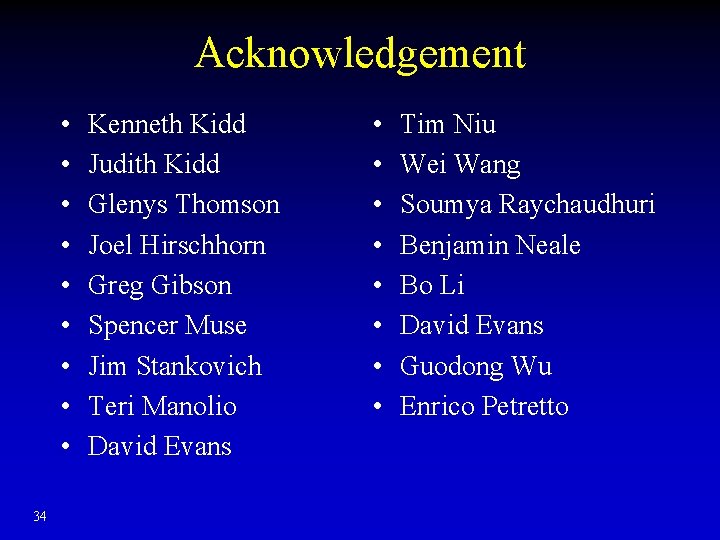 Acknowledgement • • • 34 Kenneth Kidd Judith Kidd Glenys Thomson Joel Hirschhorn Greg Acknowledgement • • • 34 Kenneth Kidd Judith Kidd Glenys Thomson Joel Hirschhorn Greg