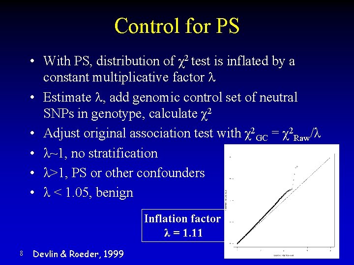 Control for PS • With PS, distribution of χ2 test is inflated by a Control for PS • With PS, distribution of χ2 test is inflated by a