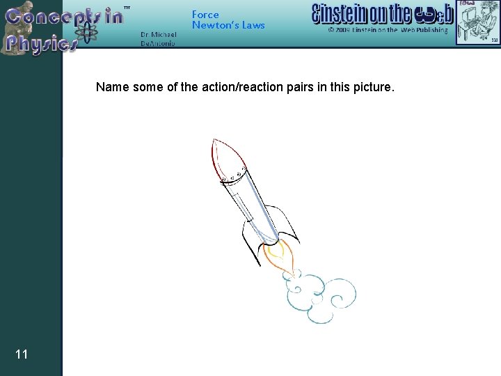 Force Newton’s Laws Name some of the action/reaction pairs in this picture. 11 