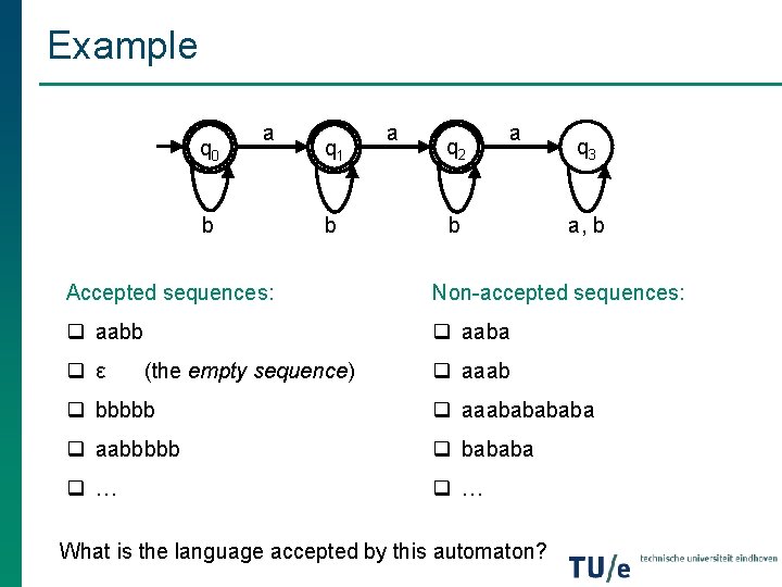 Example q 0 a b q 1 b a q 2 a b q