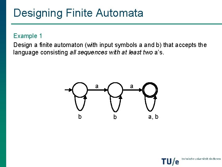 Designing Finite Automata Example 1 Design a finite automaton (with input symbols a and