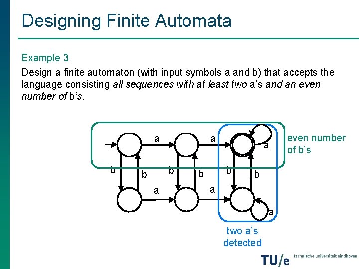 Designing Finite Automata Example 3 Design a finite automaton (with input symbols a and