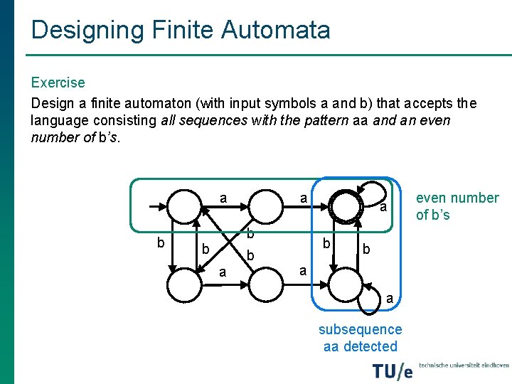 Designing Finite Automata Exercise Design a finite automaton (with input symbols a and b)