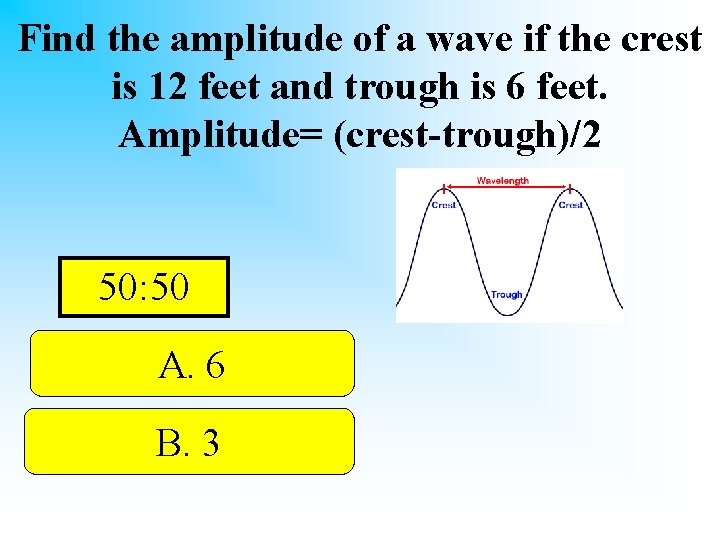 Find the amplitude of a wave if the crest is 12 feet and trough