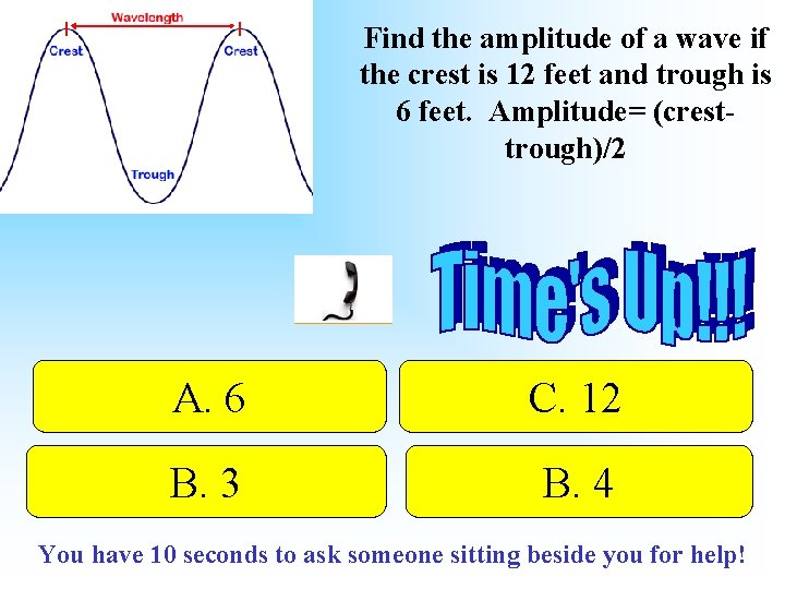 Find the amplitude of a wave if the crest is 12 feet and trough