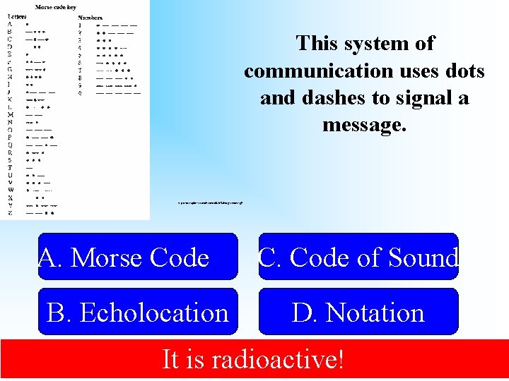 This system of communication uses dots and dashes to signal a message. http: //nasaexplores.