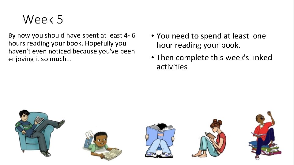 Week 5 By now you should have spent at least 4 - 6 hours Week 5 By now you should have spent at least 4 - 6 hours