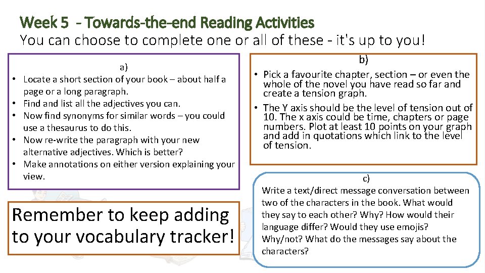 Week 5 - Towards-the-end Reading Activities You can choose to complete one or all Week 5 - Towards-the-end Reading Activities You can choose to complete one or all
