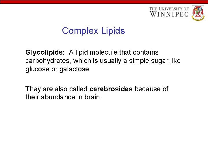 Complex Lipids Glycolipids: A lipid molecule that contains carbohydrates, which is usually a simple