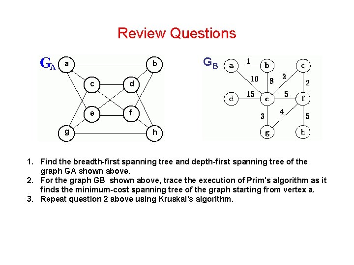 Review Questions GB 1. Find the breadth-first spanning tree and depth-first spanning tree of