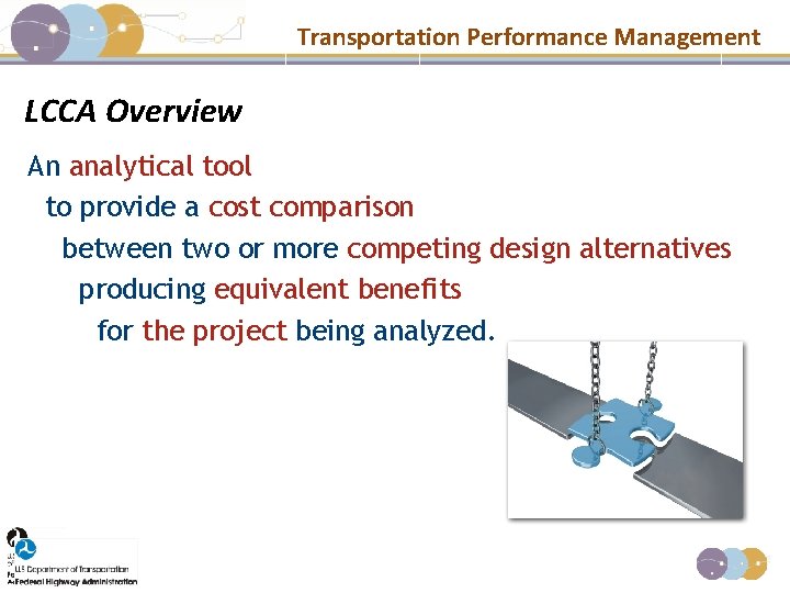 Transportation Performance Management LCCA Overview An analytical tool to provide a cost comparison between