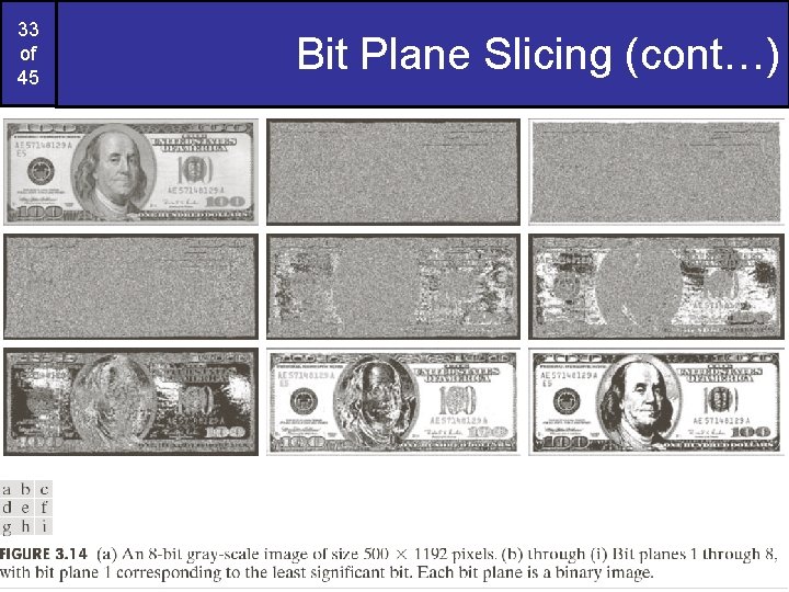 33 of 45 Bit Plane Slicing (cont…) 