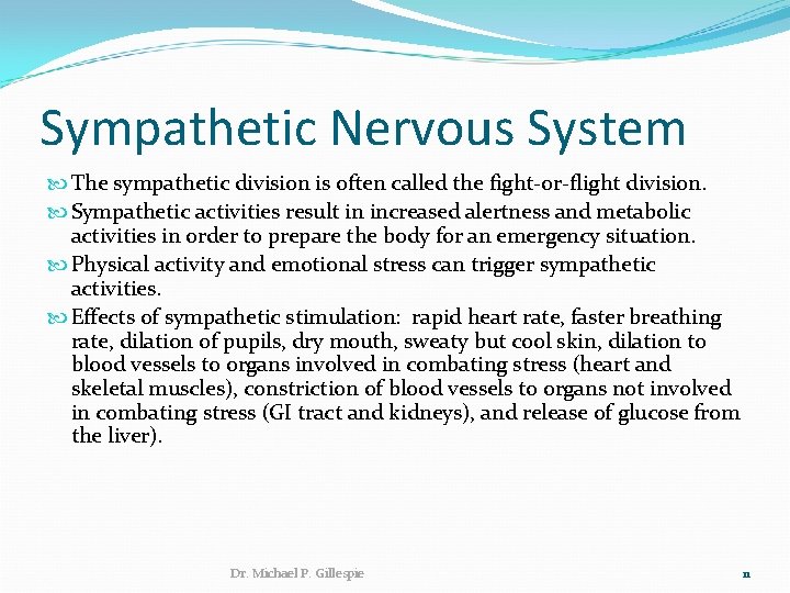 Sympathetic Nervous System The sympathetic division is often called the fight-or-flight division. Sympathetic activities
