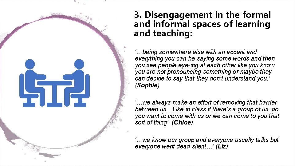 3. Disengagement in the formal and informal spaces of learning and teaching: ‘…being somewhere