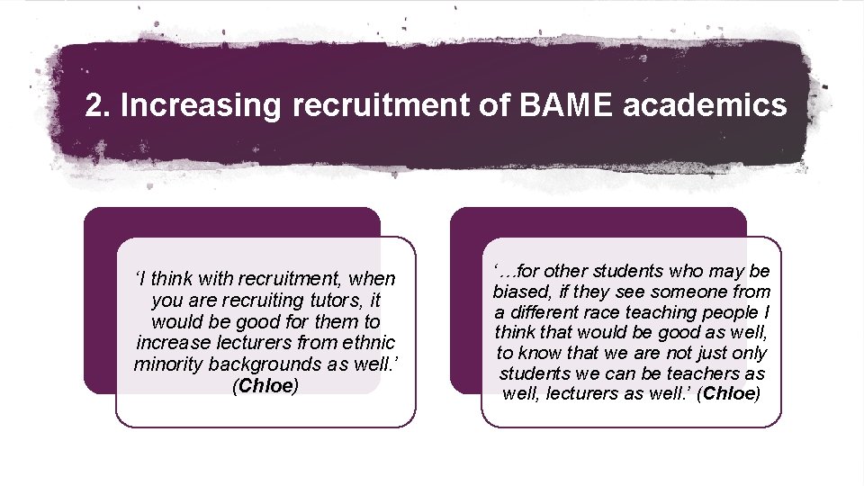 2. Increasing recruitment of BAME academics ‘I think with recruitment, when you are recruiting