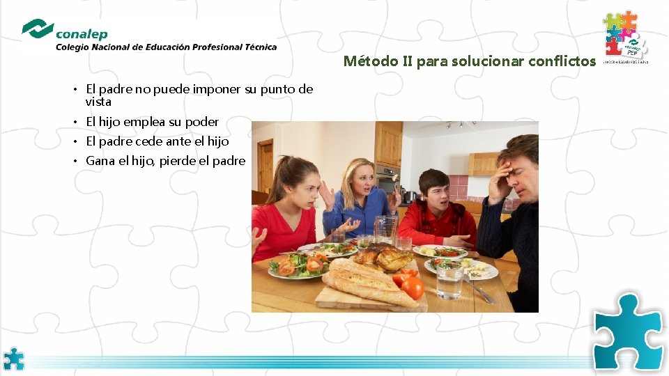 Método II para solucionar conflictos • El padre no puede imponer su punto de