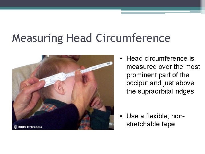 Measuring Head Circumference • Head circumference is measured over the most prominent part of Measuring Head Circumference • Head circumference is measured over the most prominent part of