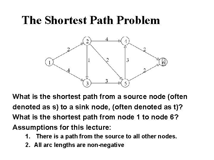 The Shortest Path Problem What is the shortest path from a source node (often