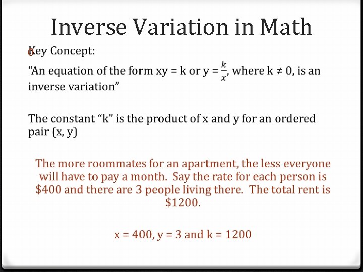Inverse Variation in Math 0 