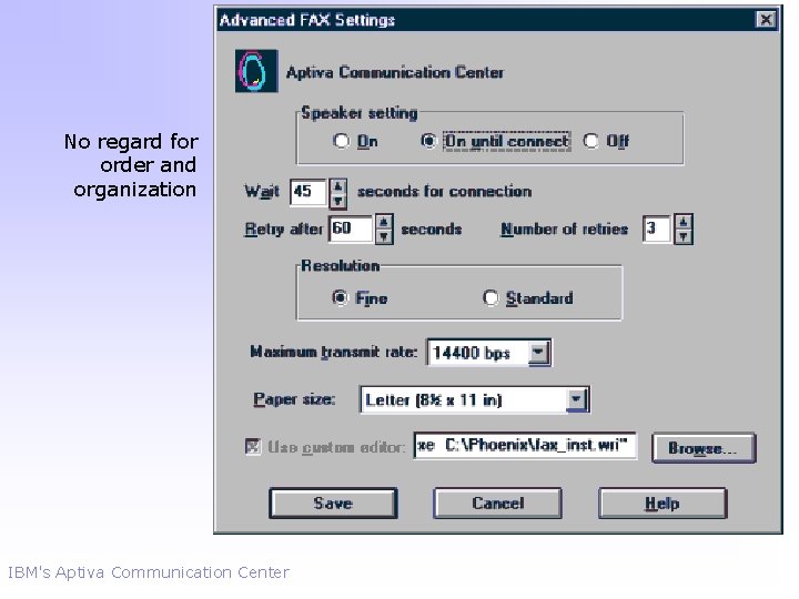 No regard for order and organization IBM's Aptiva Communication Center 