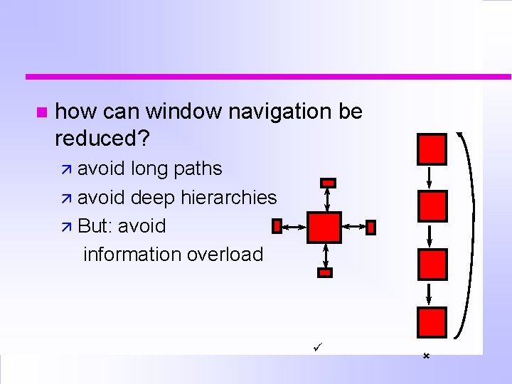  how can window navigation be reduced? avoid long paths avoid deep hierarchies But:
