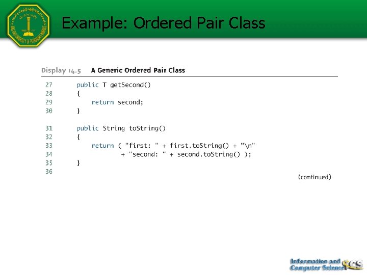 Example: Ordered Pair Class Example: Ordered Pair Class