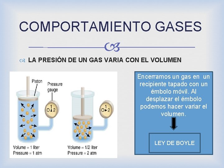 COMPORTAMIENTO GASES LA PRESIÓN DE UN GAS VARIA CON EL VOLUMEN Encerramos un gas