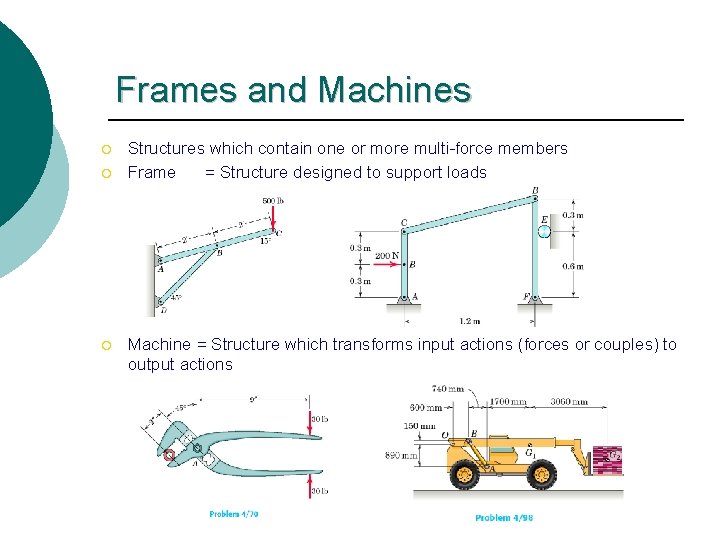 Frames and Machines ¡ ¡ ¡ Structures which contain one or more multi-force members