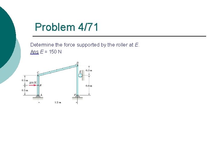 Problem 4/71 Determine the force supported by the roller at E. Ans E =