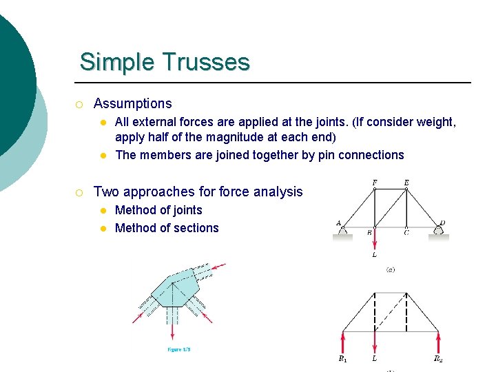 Simple Trusses ¡ Assumptions l l ¡ All external forces are applied at the