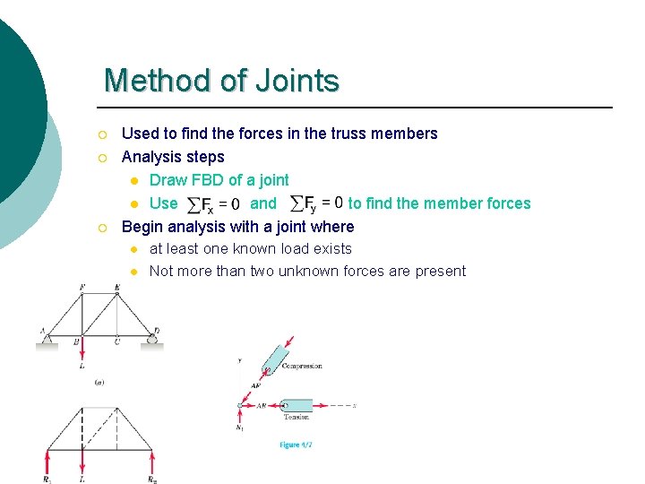 Method of Joints ¡ ¡ ¡ Used to find the forces in the truss