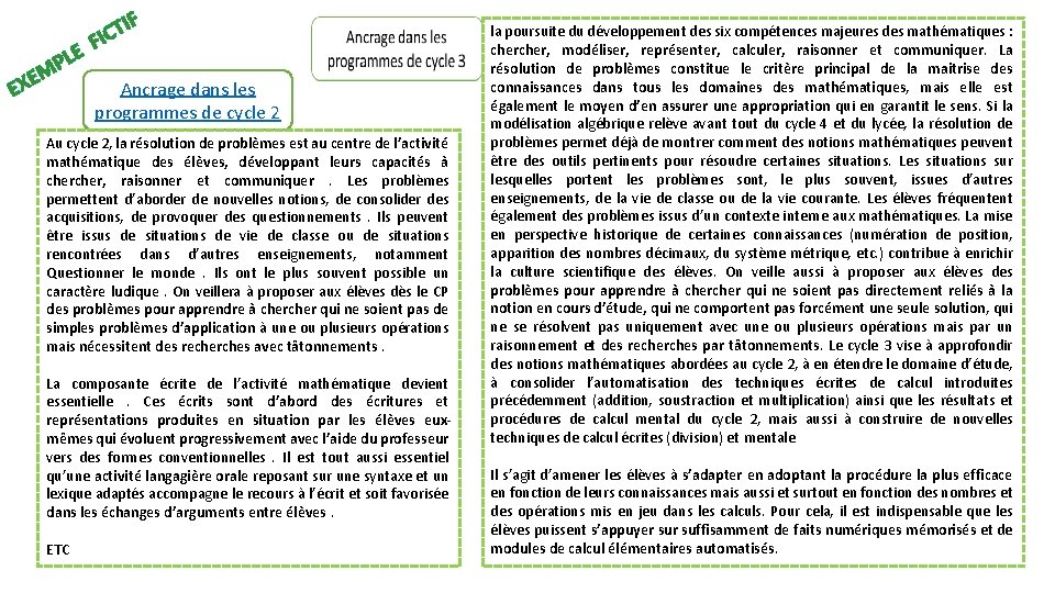 LE P M E EX T FIC IF Ancrage dans les programmes de cycle LE P M E EX T FIC IF Ancrage dans les programmes de cycle