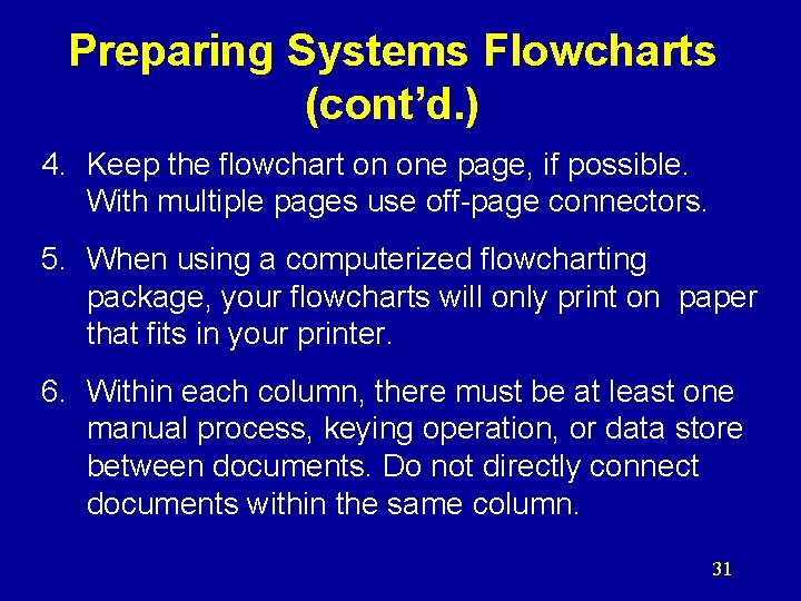 Preparing Systems Flowcharts (cont’d. ) 4. Keep the flowchart on one page, if possible.