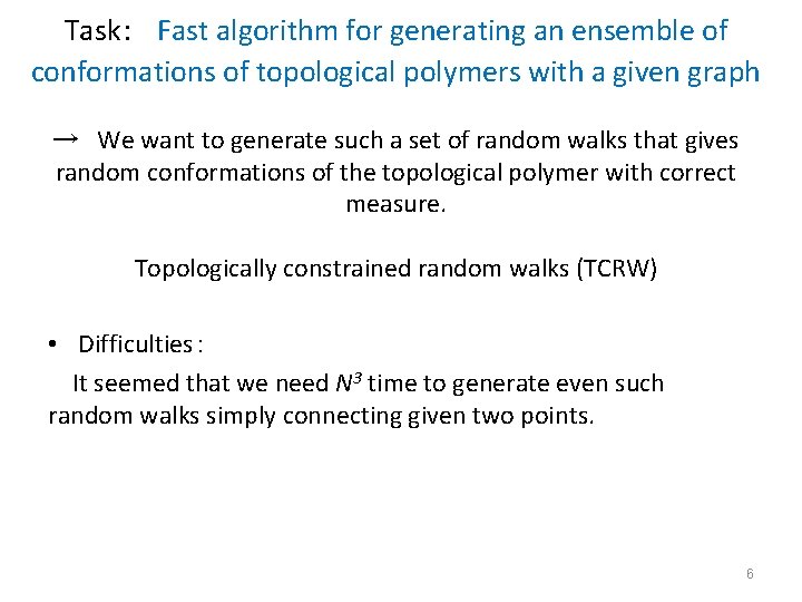 Task：　Fast algorithm for generating an ensemble of conformations of topological polymers with a given