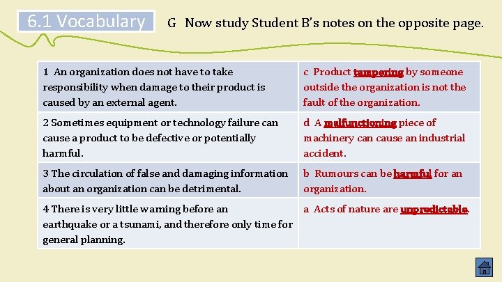 6. 1 Vocabulary G Now study Student B’s notes on the opposite page. 1