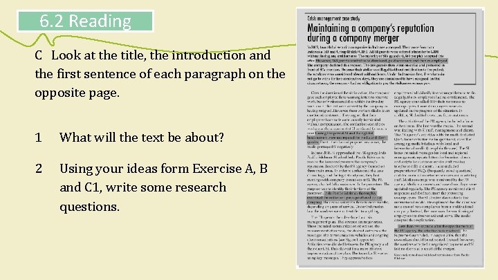 6. 2 Reading C Look at the title, the introduction and the first sentence