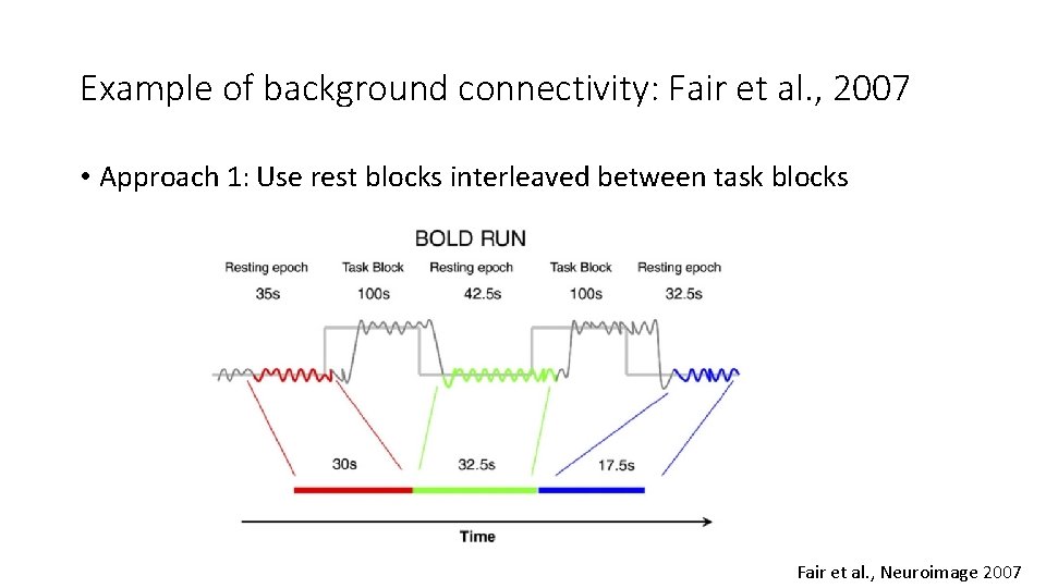 Example of background connectivity: Fair et al. , 2007 • Approach 1: Use rest