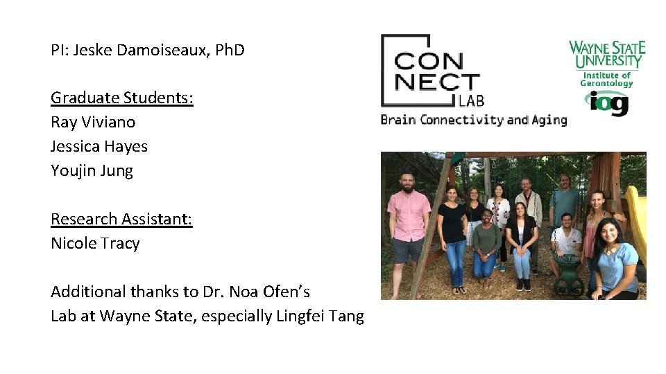 PI: Jeske Damoiseaux, Ph. D Graduate Students: Ray Viviano Jessica Hayes Youjin Jung Research