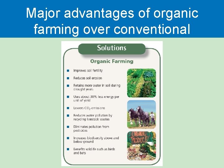 Major advantages of organic farming over conventional 