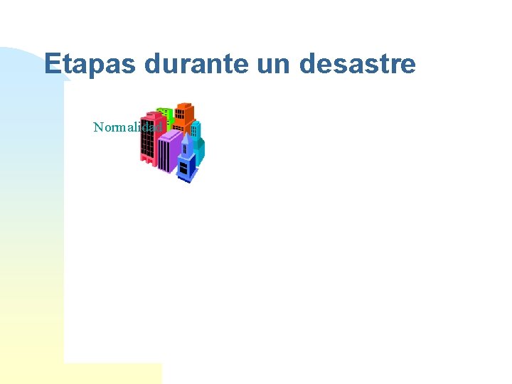 Etapas durante un desastre Normalidad DESASTRE Declaración de la emergencia Toma del control Toma